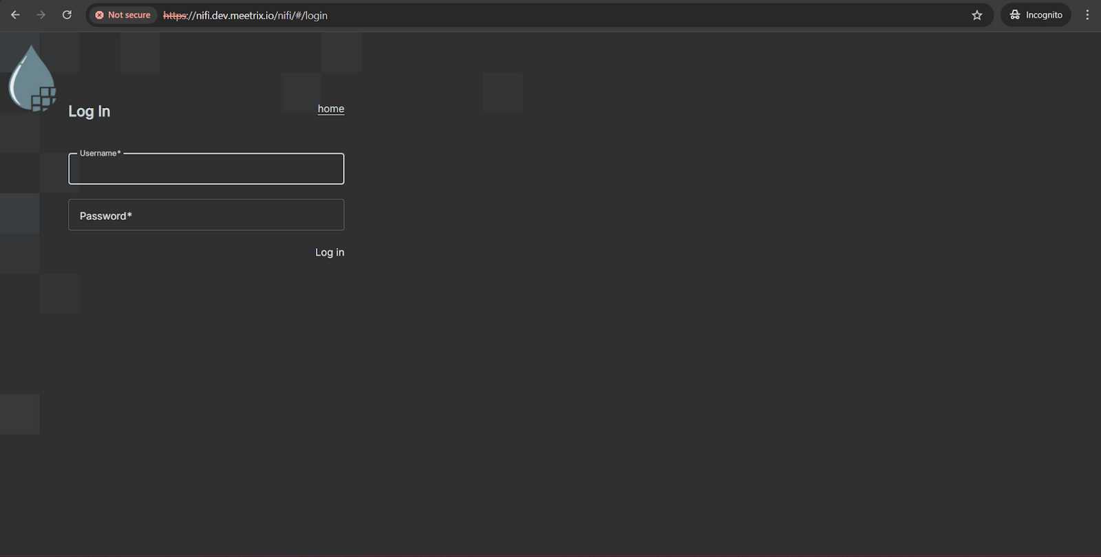 Apache NiFi login page