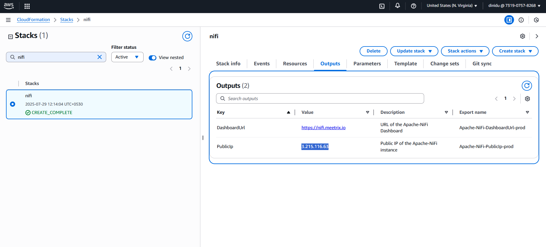 Copying the PublicIp from CloudFormation Outputs tab