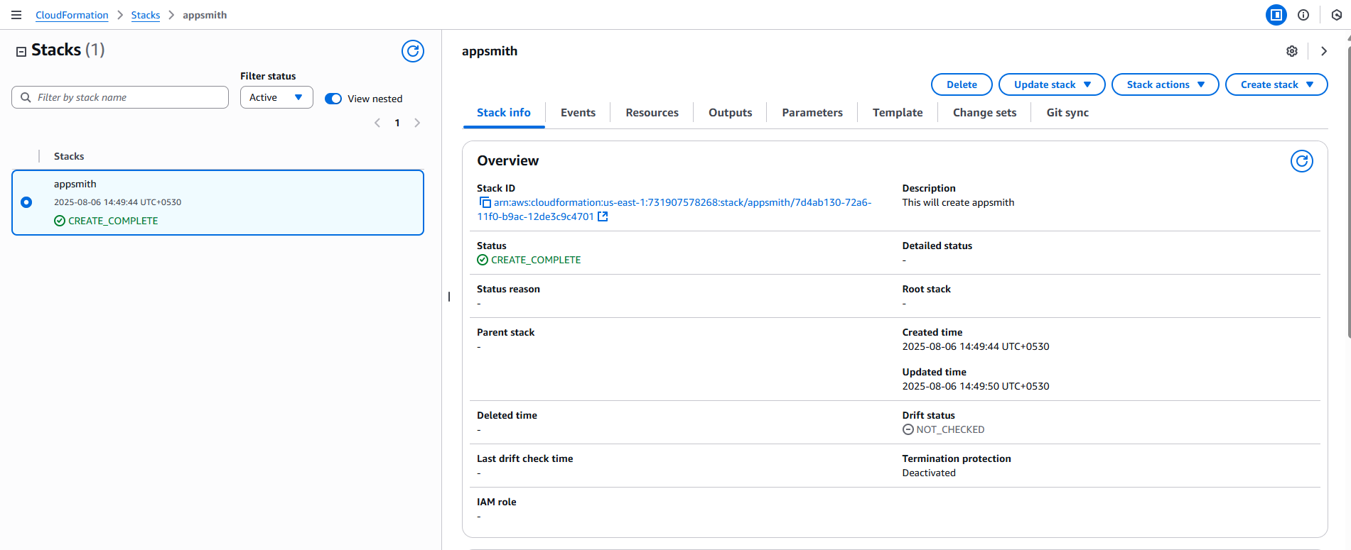 Appsmith CloudFormation stack created successfully