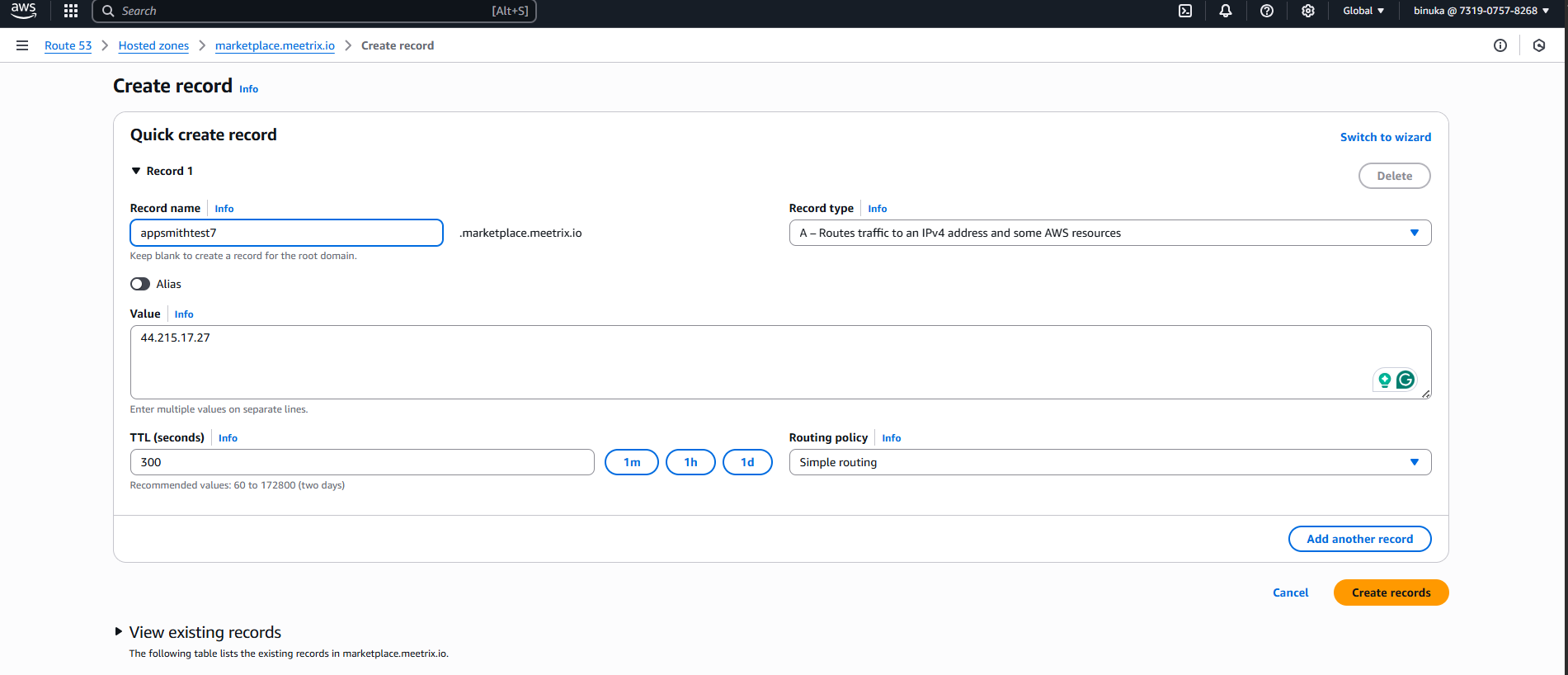 AWS Route 53 create DNS record for Appsmith