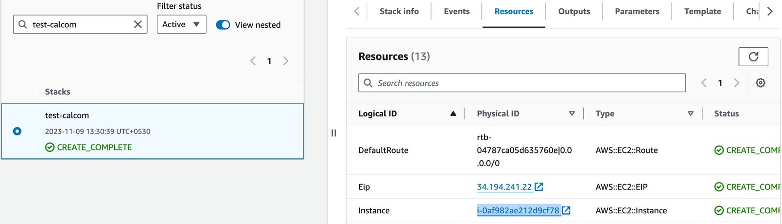 Navigating to the EC2 instance from CloudFormation