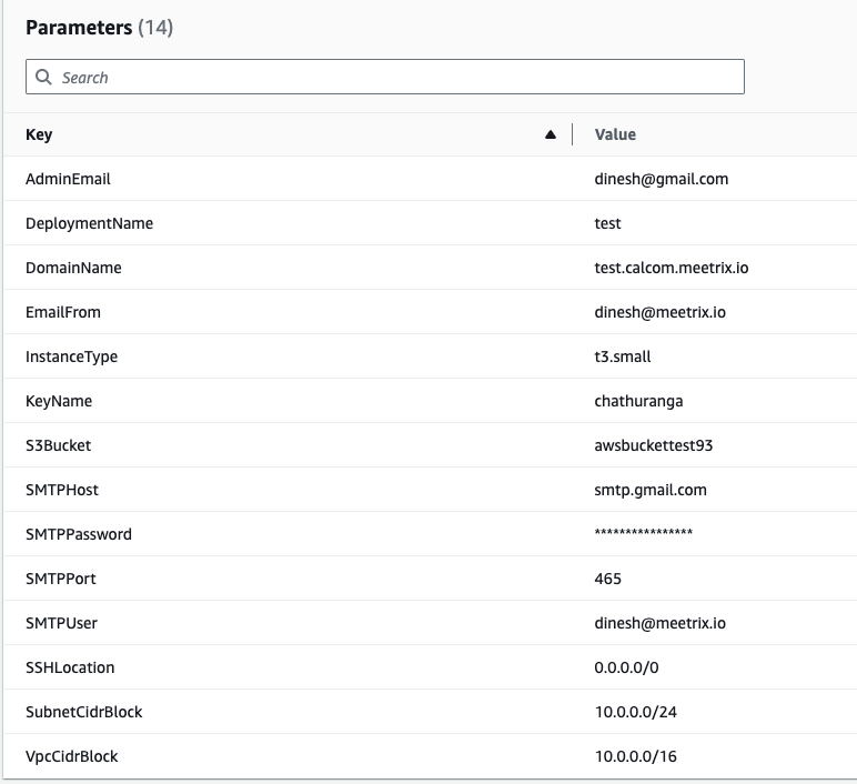 Reviewing CloudFormation stack parameters for Cal.diy