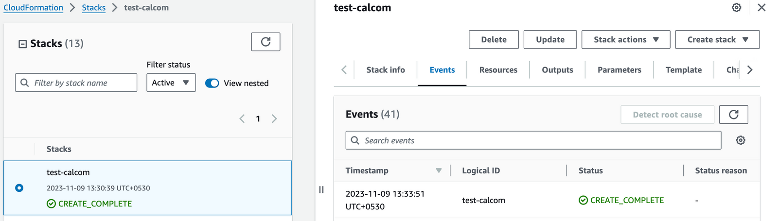 Cal.diy CloudFormation stack successfully created