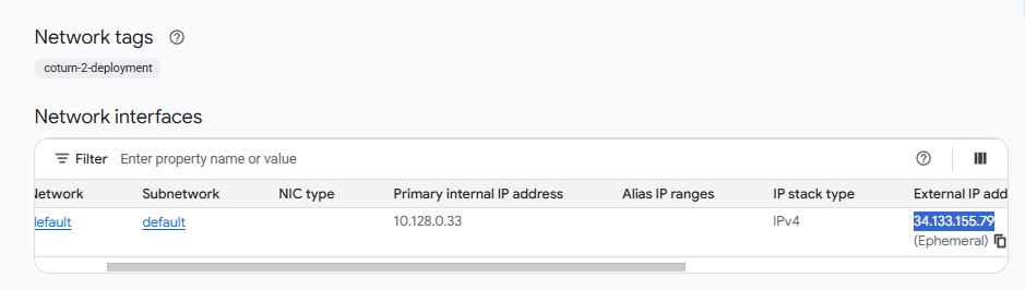 Coturn VM instance external IP on GCP