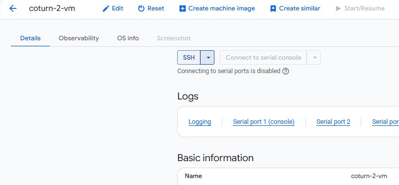 SSH into Coturn VM instance on GCP
