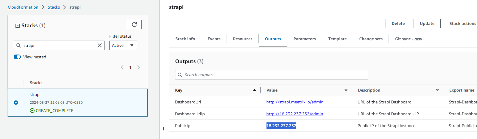CloudFormation Outputs - Public IP