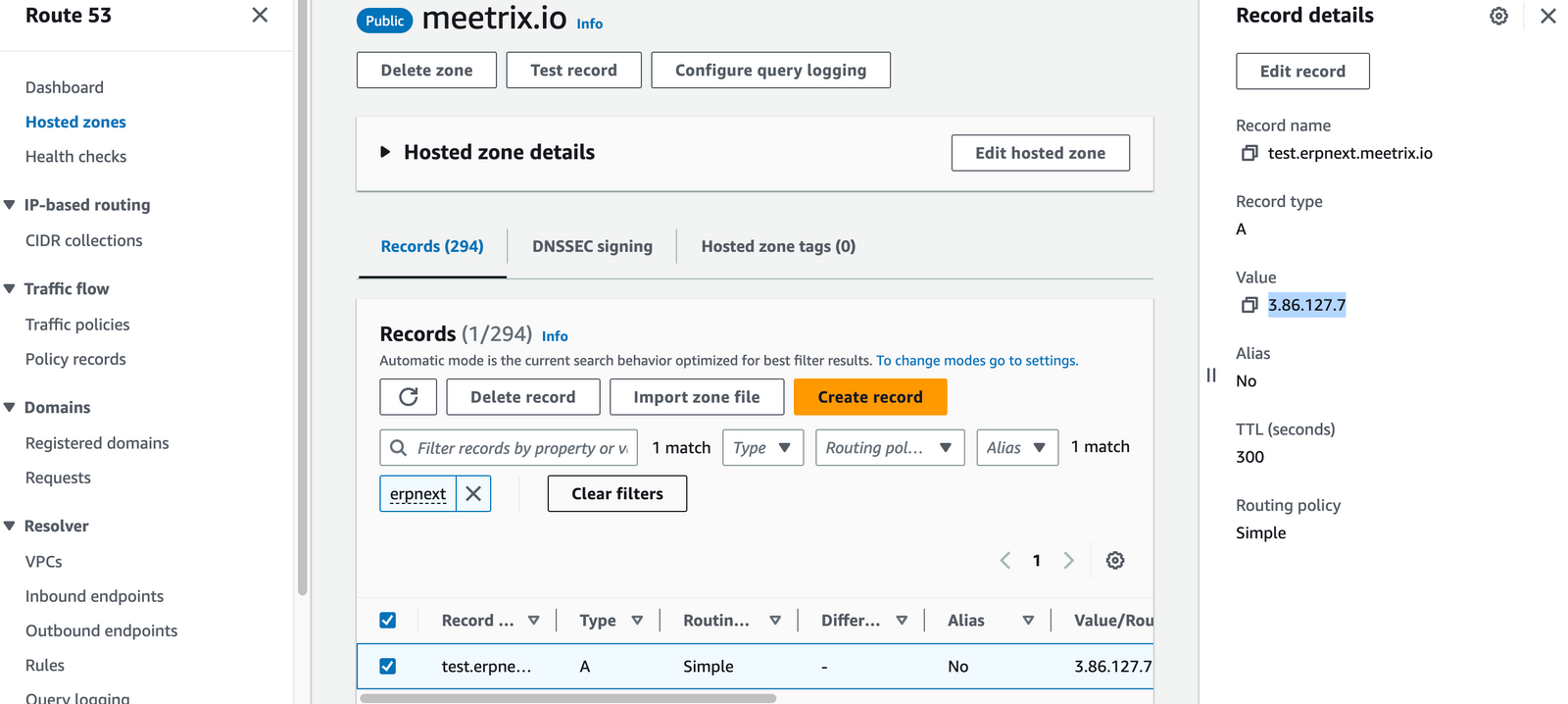 ERPNext AWS Route 53 Hosted Zones