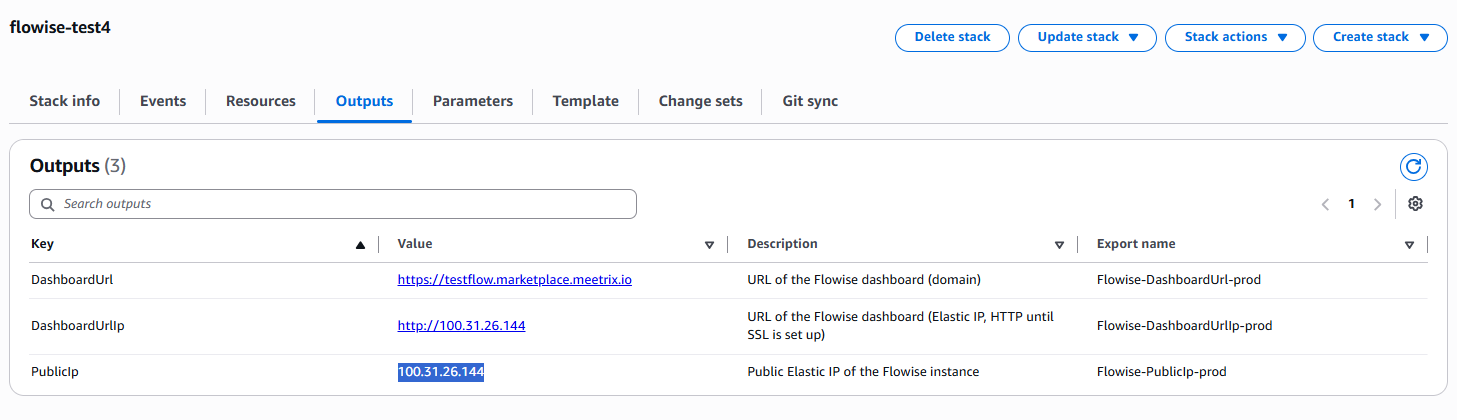 Copying the PublicIp from CloudFormation Outputs tab