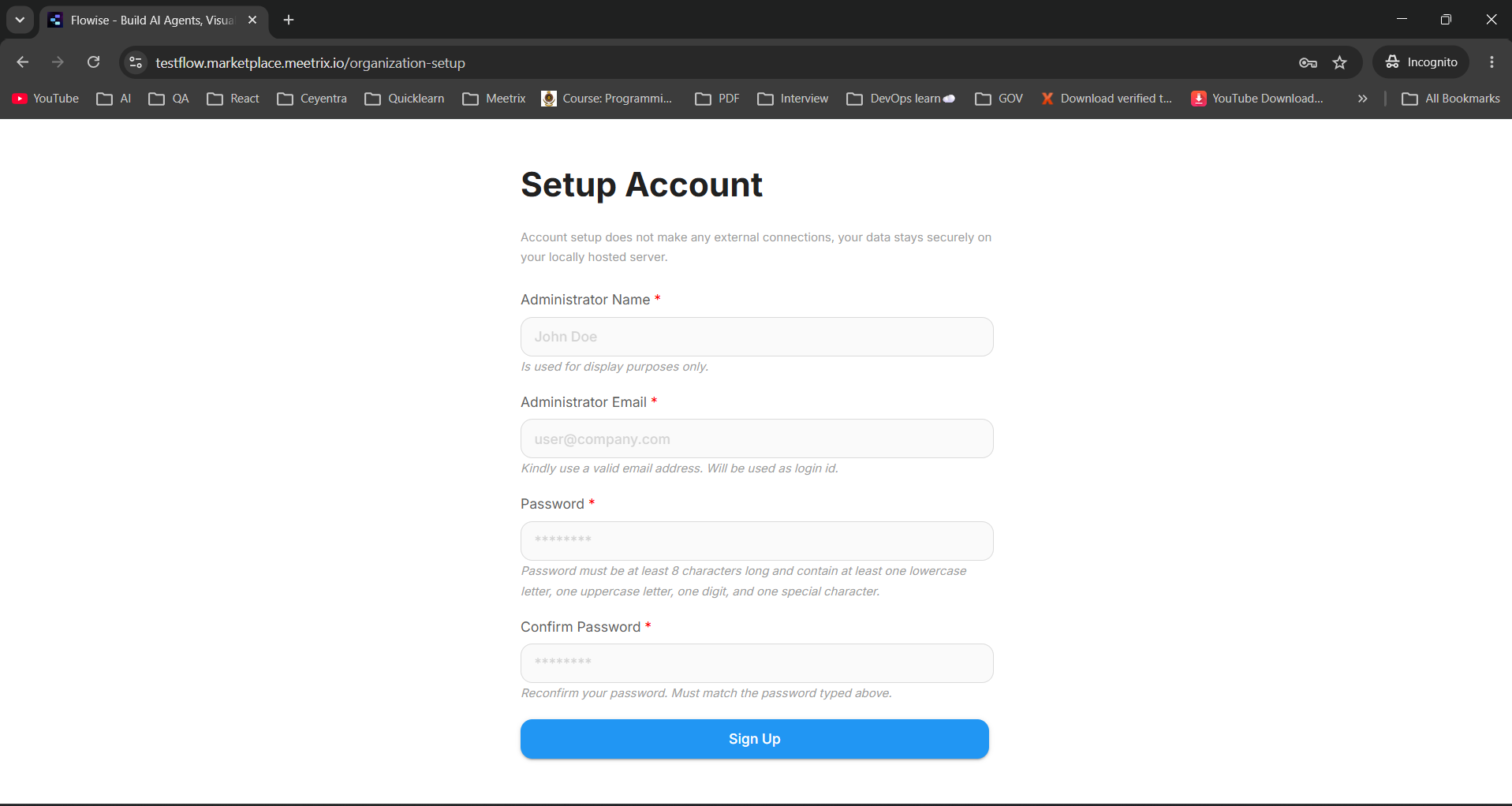 Flowise login page