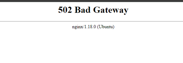 Nginx 502 Bad Gateway error page shown by the Ghost server