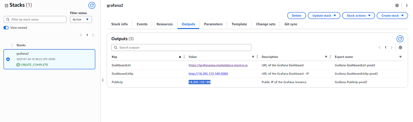CloudFormation Outputs - Public IP