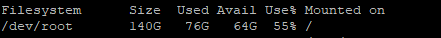 Checking disk usage with df -h on the Headscale server