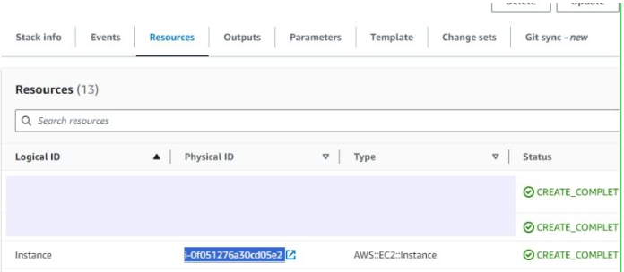 Navigating to the EC2 instance from the CloudFormation Resources tab