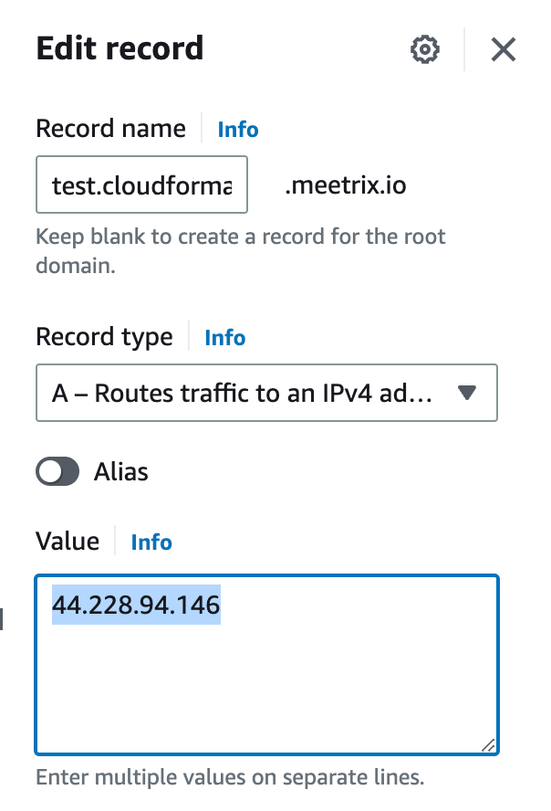 Editing the Route 53 record value for Fooocus