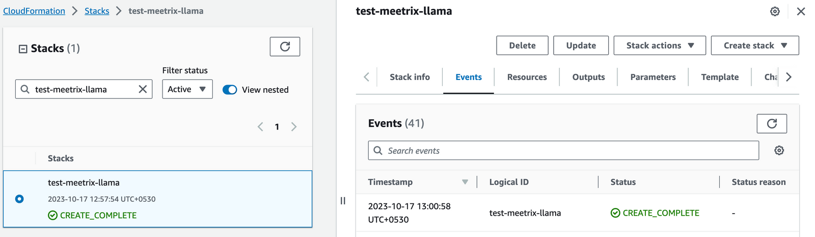 Llama 2 CloudFormation stack creation complete