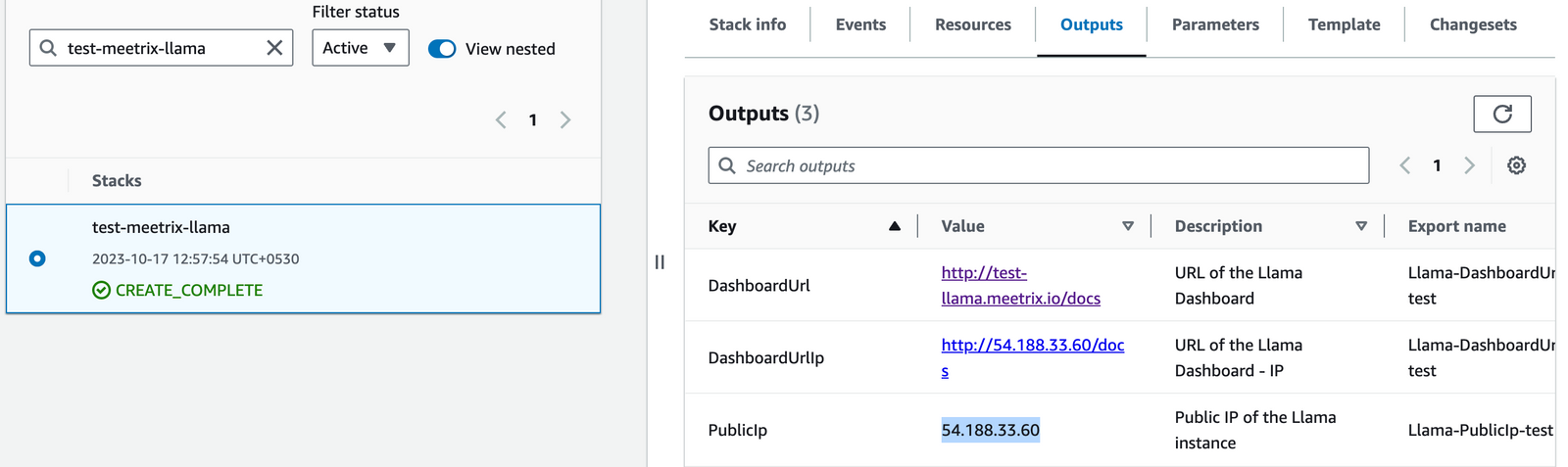 Copying the PublicIp from CloudFormation Outputs tab