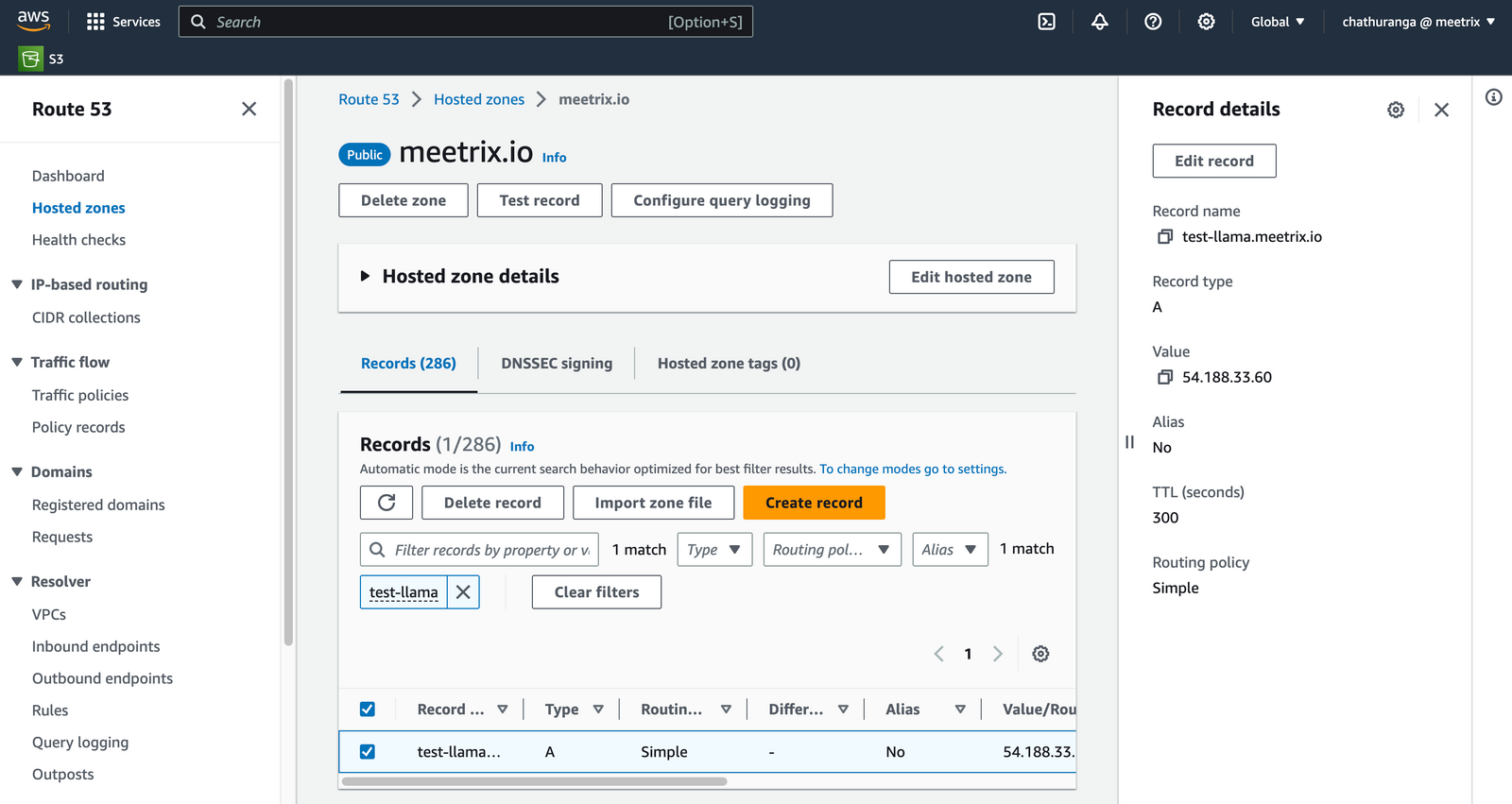 Editing a DNS record in AWS Route 53 for Llama 2