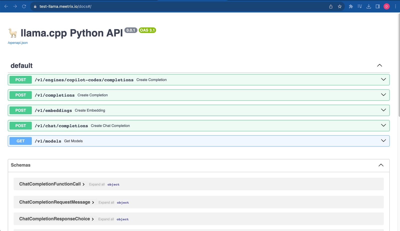 Llama 2 API dashboard interface
