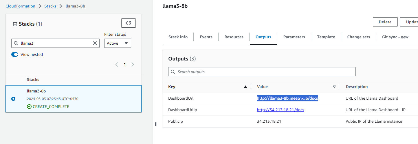 DashboardUrl in CloudFormation Outputs tab