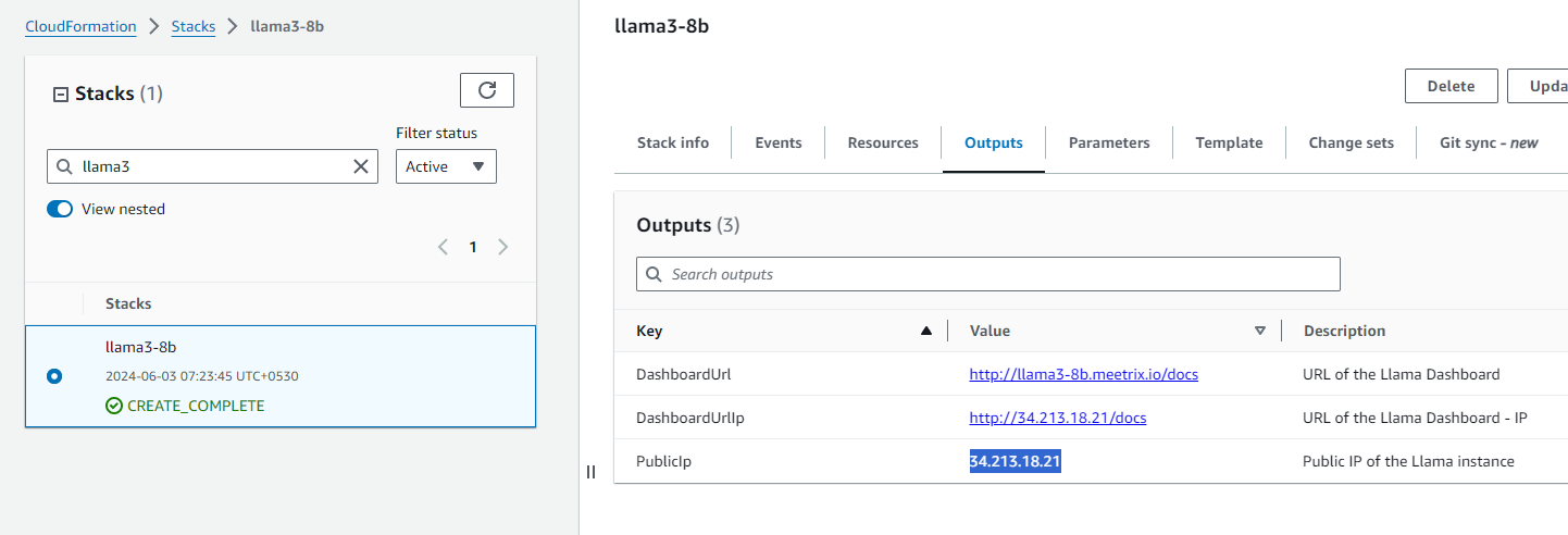 Copying the PublicIp from CloudFormation Outputs tab