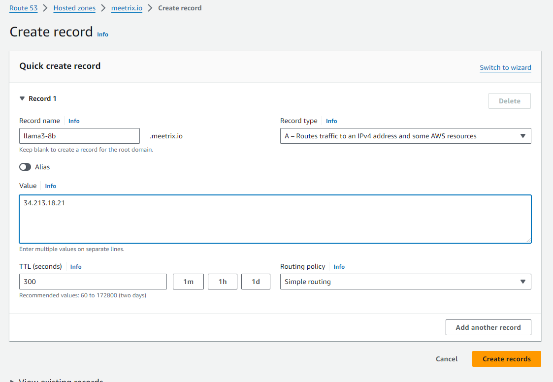 Creating a DNS record in AWS Route 53 for Llama 4