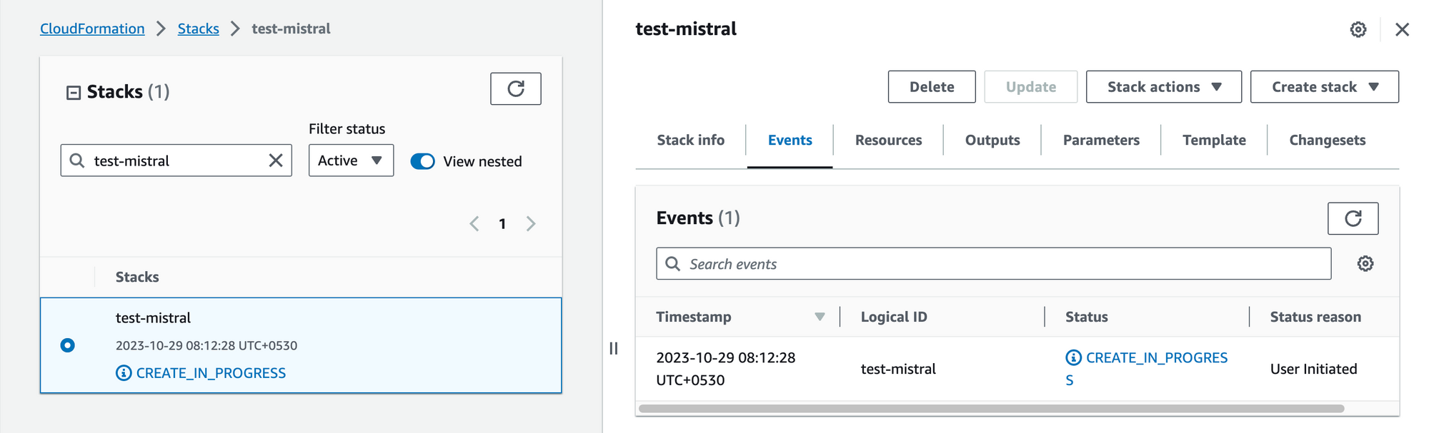 Mistral CloudFormation stack in progress