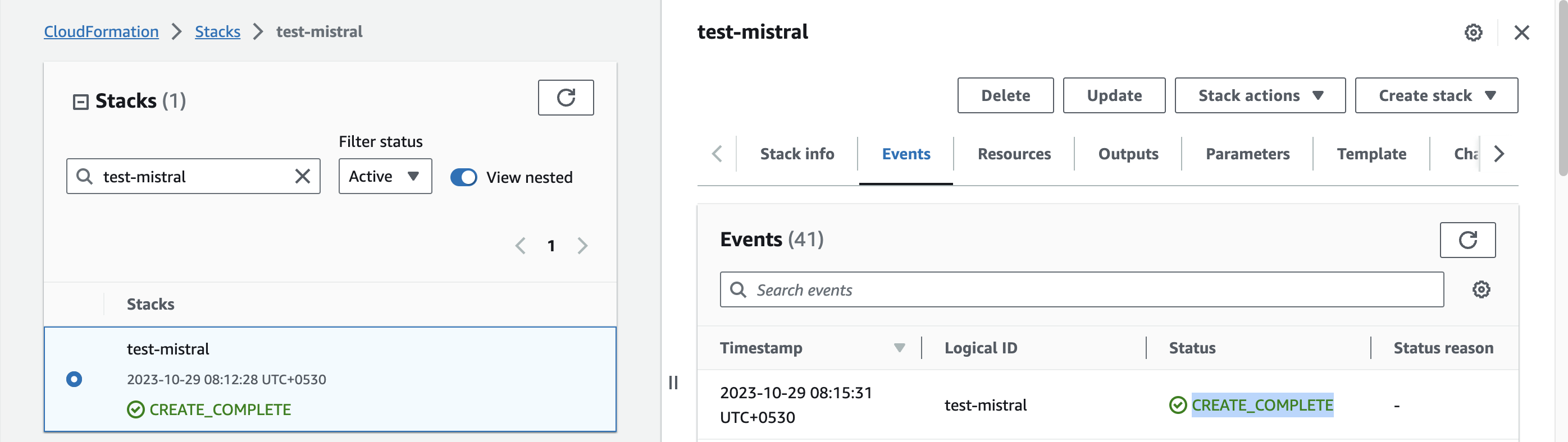 Mistral CloudFormation stack creation complete