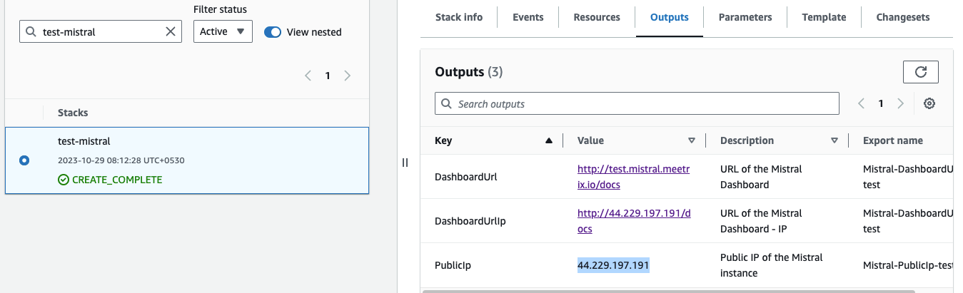 Copying the PublicIp from CloudFormation Outputs tab
