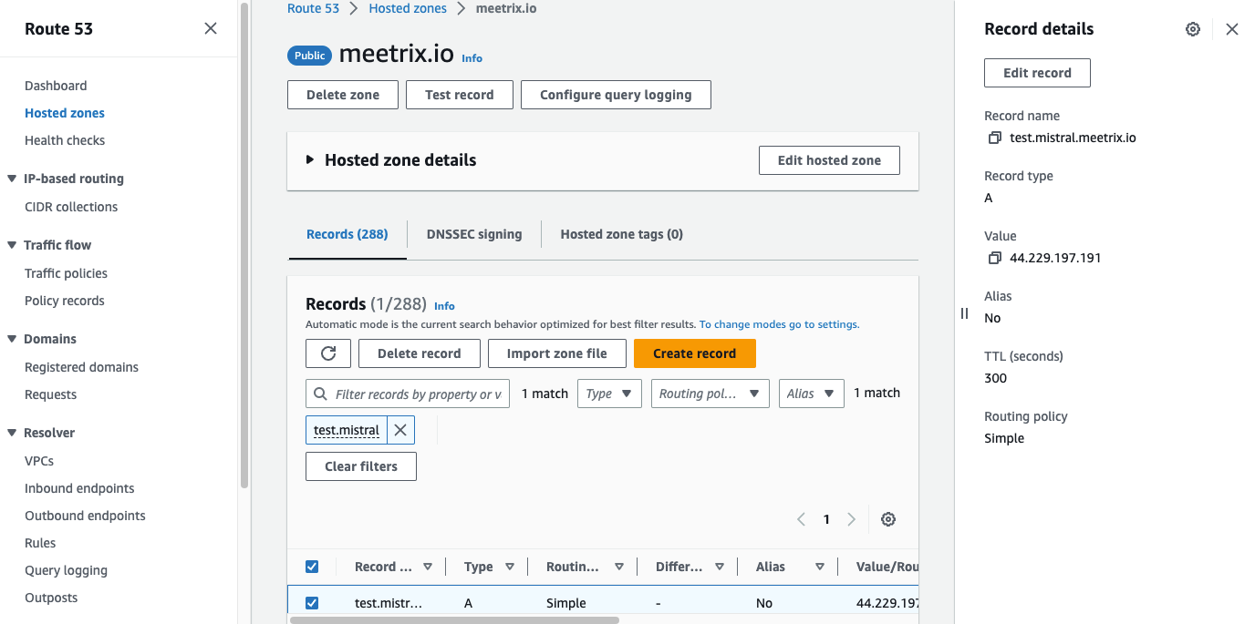 Updating a DNS record in AWS Route 53 for Mistral