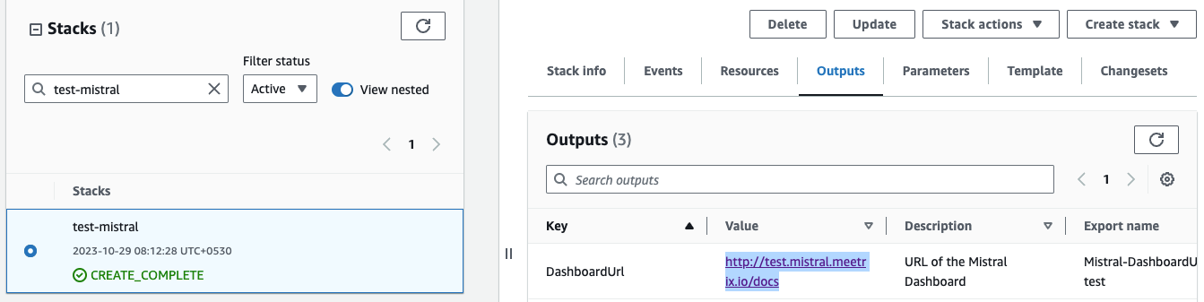 DashboardUrl in CloudFormation Outputs tab