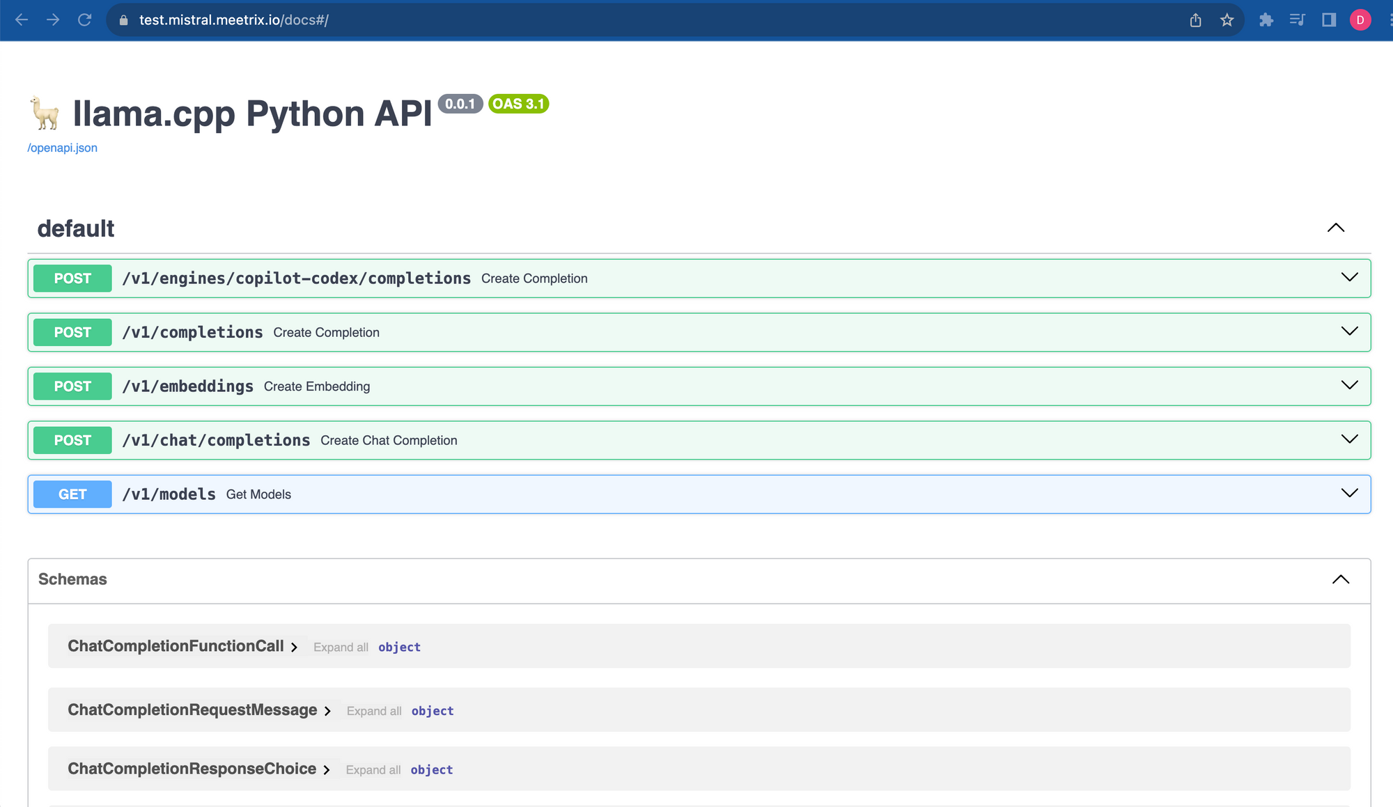 Mistral API dashboard interface