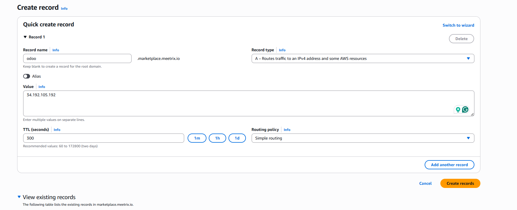 AWS Route 53 Create Record