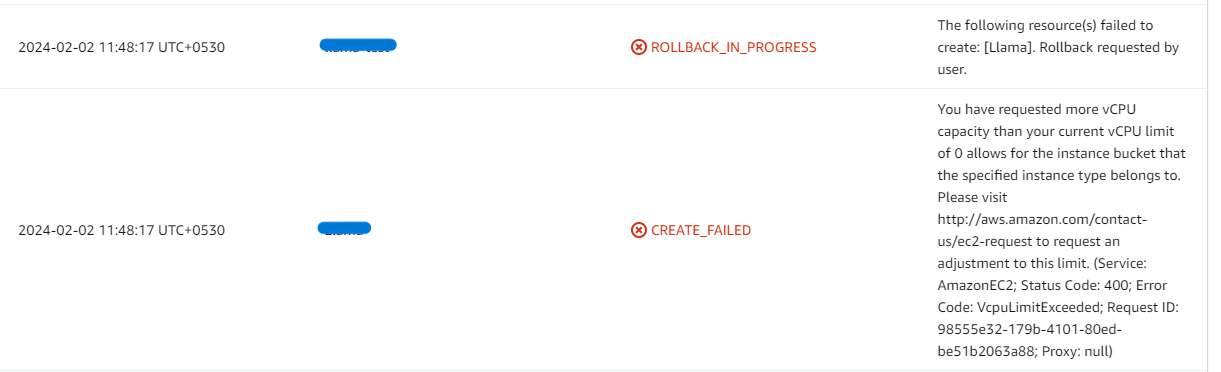 Instance capacity error