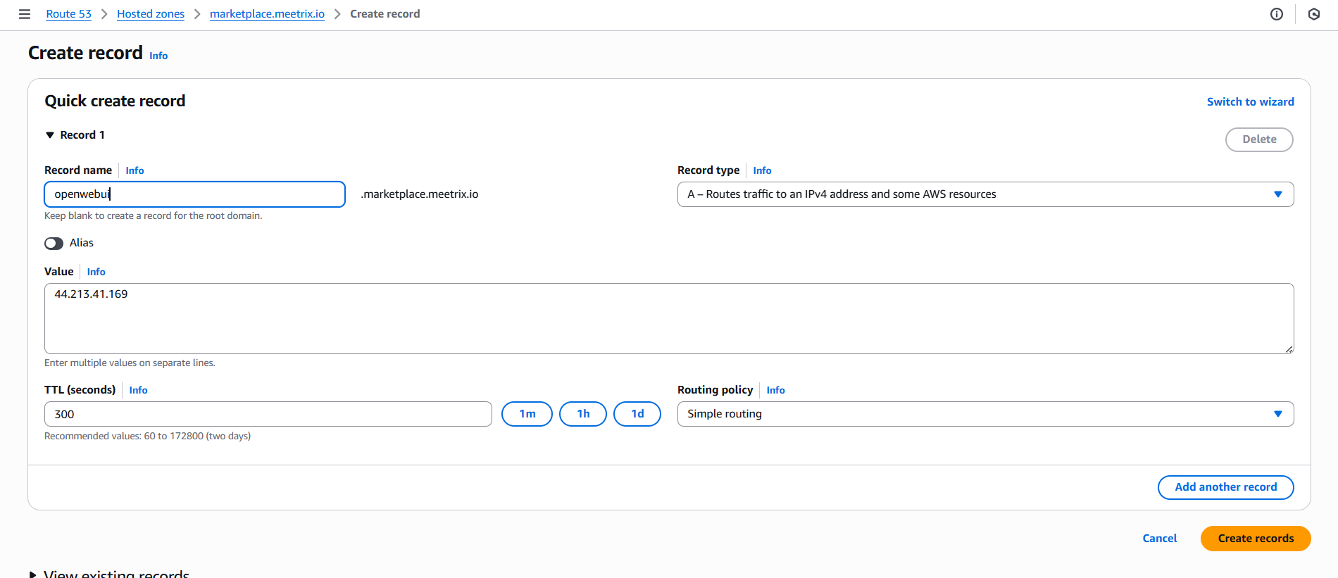 Create AWS Route 53 Record