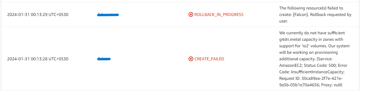 Insufficient Capacity Error