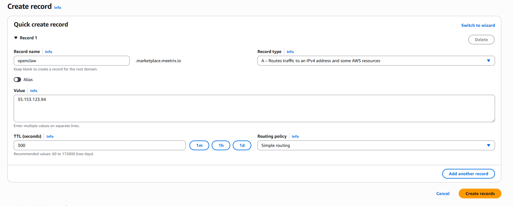 Create AWS Route 53 Record