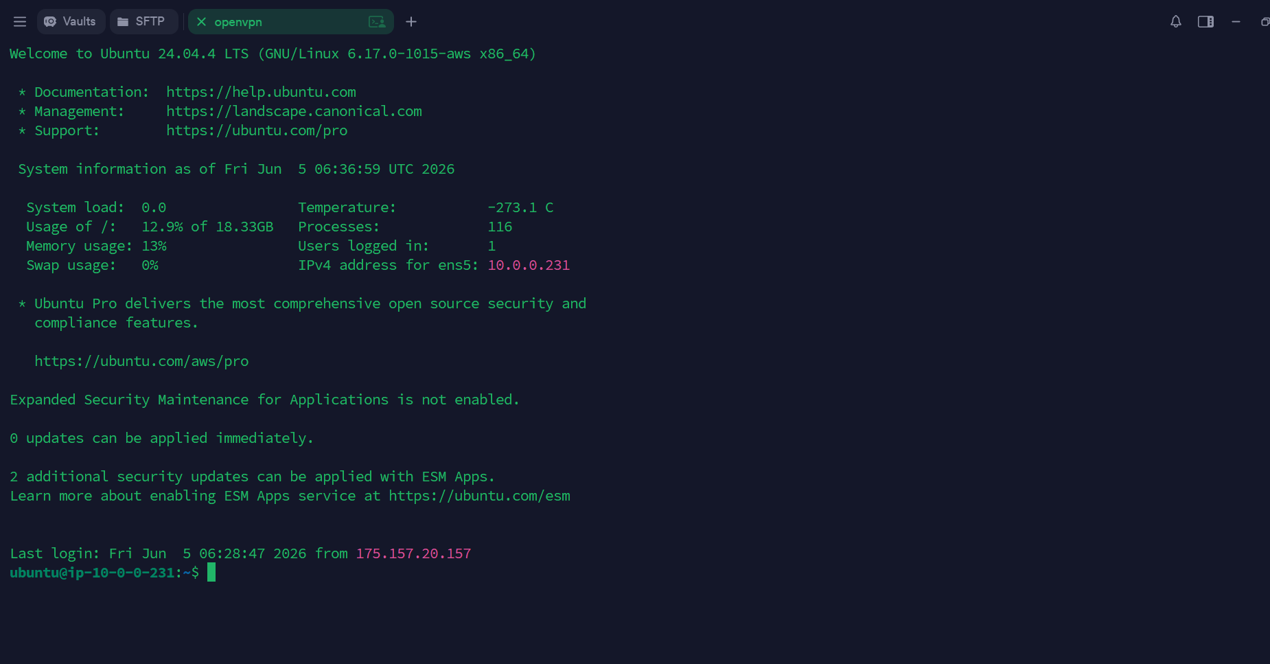 SSH into the OpenVPN server