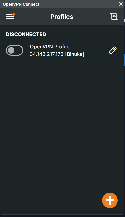 OpenVPN Connect Profiles screen