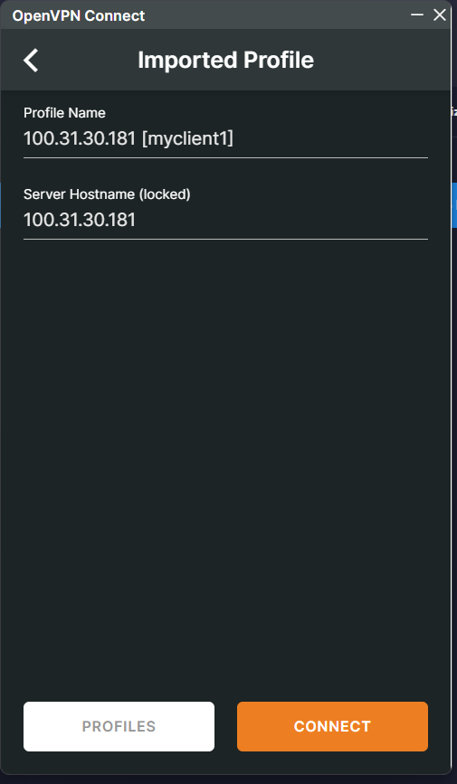 Imported profile ready to connect