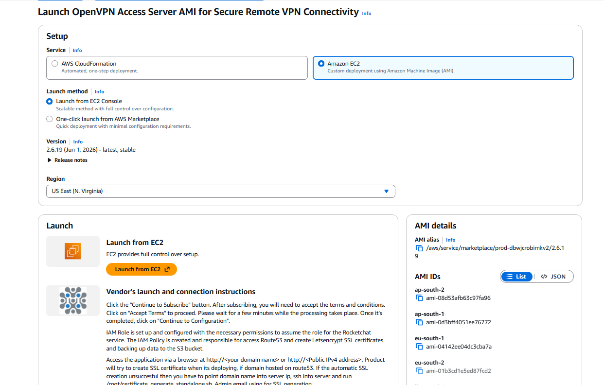 Launch from EC2 Console option with AMI details and Launch button