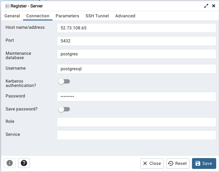 Connecting to PostgreSQL using pgAdmin
