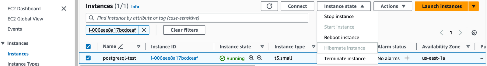 Stopping the PostgreSQL EC2 instance