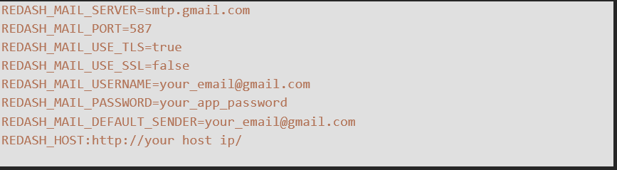 Redash SMTP email configuration environment variables