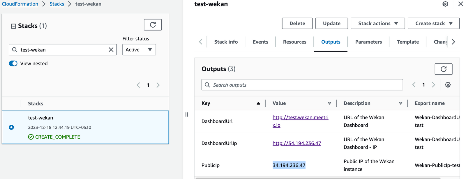 Copying the PublicIp from CloudFormation Outputs tab