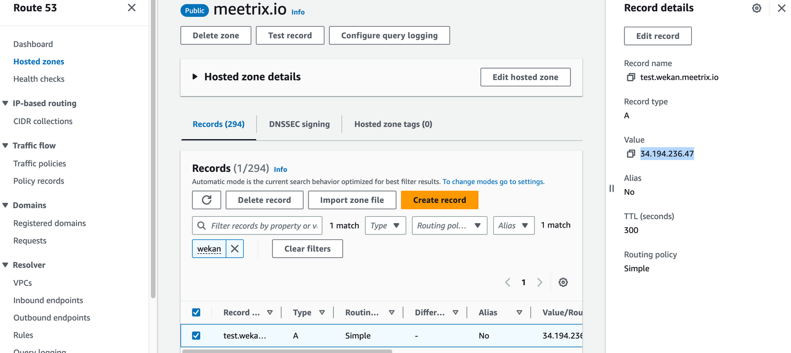 Updating a DNS record in AWS Route 53 for Wekan