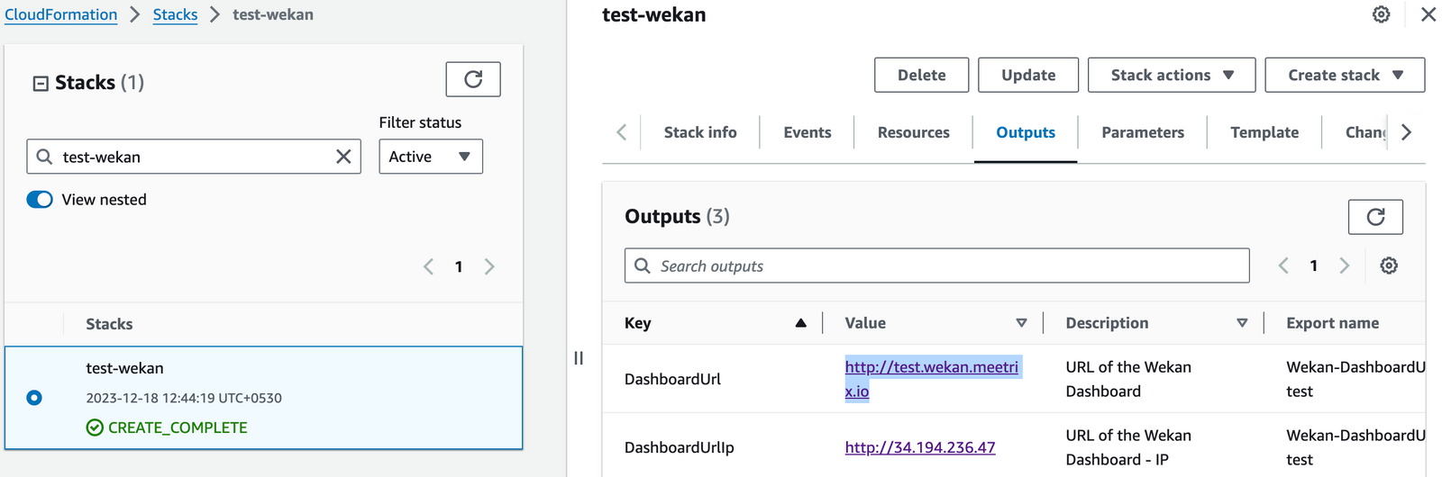 DashboardUrl and DashboardUrlIp in CloudFormation Outputs tab