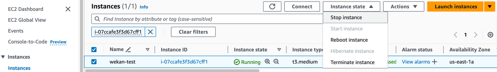 Stopping the Wekan EC2 instance