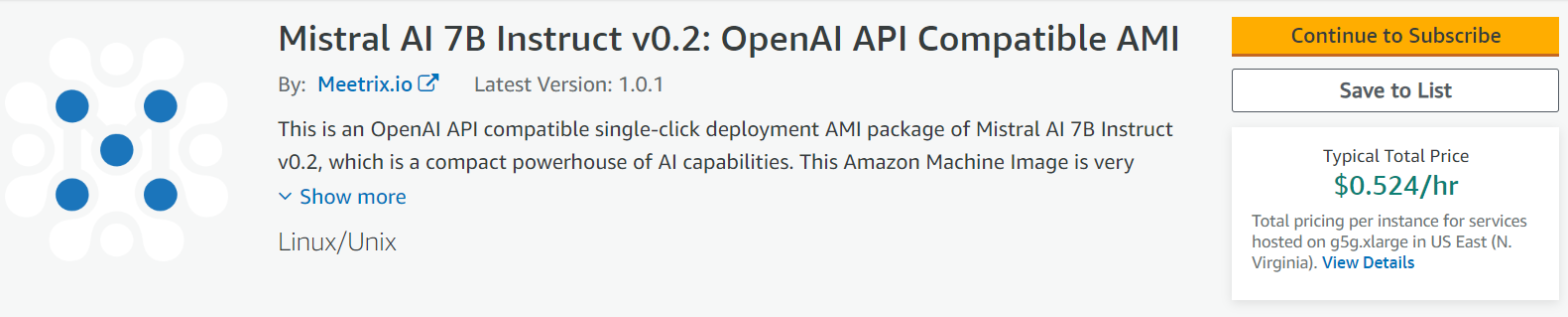 Finding Mistral AI AMI in AWS Marketplace
