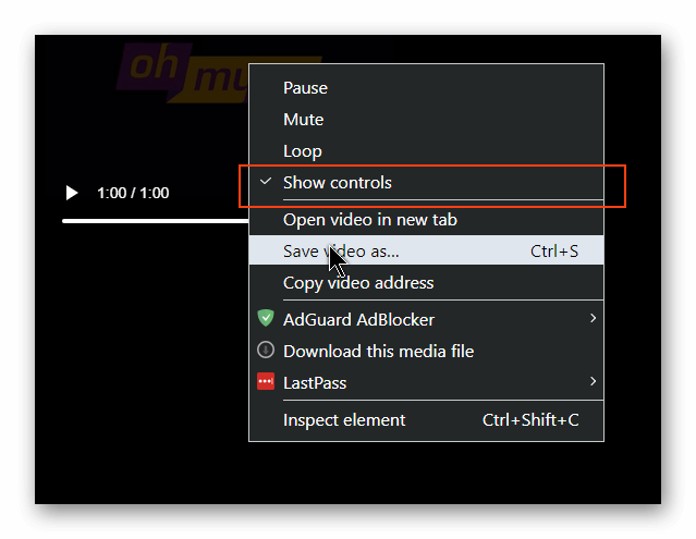 Right click context menu on video element